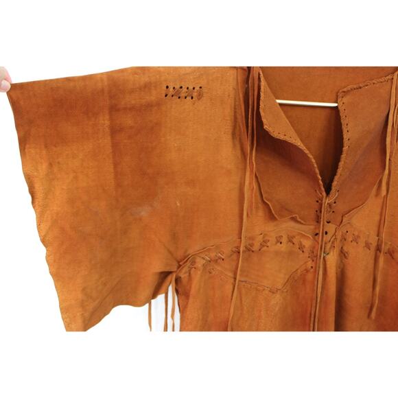 Vintage Skin Hide Leather Handmade Native American Style Dress Beads Fringed O/S - Picture 9 of 16